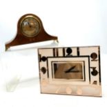 Art Deco glass clock with mirrored numbers & centre detail (27cm x 21cm) t/w Edwardian inlaid