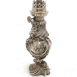 Antique silver plated on copper oil lamp by Kosmos with stylised dolphin & shells base - total