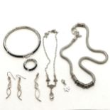 Kit Heath silver pair of earrings / pendant (6cm drop) t/w marcasite & crystal drop necklace, flower
