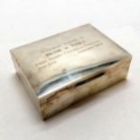 Silver cigarette box with wood liner & loaded base with 1962 Malaya dedication to top - 11.5cm x 8.