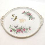 Antique F A Schumann Moabit, Berlin serving tray with hand painted butterfly & flower decoration -