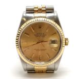 Rolex bi-metal oyster perpetual datejust chronometer model no 16233 with baton markers to