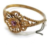 Vintage 835 silver gilt amethyst & marcasite bangle - 31g total weight