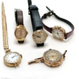 5 x ladies vintage 9ct gold cased mechanical watches - total weight of lot 60g (inc straps) - SOLD