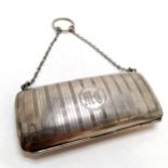 Antique silver purse with leather interior & original ring chain - 11cm x 5cm & 71g