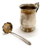 Antique silver christening tankard t/w silver sifting spoon - total 173g (tankard 157g & 9cm high) ~