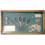 Framed display of the history of the tennis racket - 52cm x 28cm