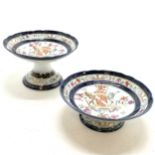 Antique pair of porcelain tazzas with hand painted & gilded decoration inc Howard (Sola virtus