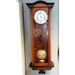 Antique walnut cased Vienna single train regulator wall clock with key (in a tin) & pendulum - 100cm