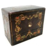 Antique leather covered stationery box with drawer to base & original inkwell - 20cm high x 26cm