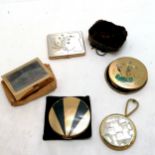 4 x vintage compacts (1 Agme musical compact - 8cm x 6cm & running) t/w mother of pearl gilt hand