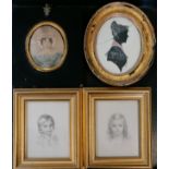Antique framed watercolour of a lady with a bonnet (14cm x 12cm - has damage to frame +