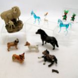 Beswick dogs, pony (chipped ear) t/w Aynsley sheep & glass animals + 1 damaged pony