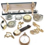 Qty of mostly quartz fashion watches t/w Waltham gold plated pocket watch, albert chain etc - all