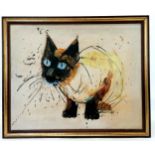 Original unsigned oil on canvas of a siamese cat in the manner of Fritz Rudolf Hug - 55cm x 45cm