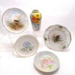 4 plates + vase (17.5cm) all handpainted by T G Abbotts