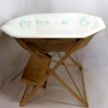 Vintage babies tin bath with duck decoration on a folding metal stand - 65cm x 47cm