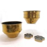 Pair of Nepalese brass planters 19cm high and 17cm diameter t/w bronze Lion paw prints annotated