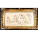 Gilt framed large relief moulded panel depicting eros & putti with a lion - 64cm x 44cm ~ slight a/f