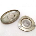 2 x Republic of china silver trays set with coins - (1 is by Yoksang) - oval 11.5cm x 7.5cm &