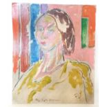 Oil on board portrait of a lady (titled Mary St. John Hutchinson) signed DG - 43cm x 36cm