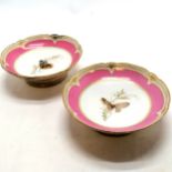 2 x antique B&Co tazzas with hand painted butterflies & gilded decoration - 21cm diameter & 1 has