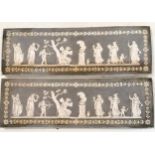 Pair of tiles as classical panels with applied decoration with a grey background - possibly from a