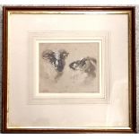 Framed watercolour study of 2 rams heads signed with EL monogram & attributed to circle of Sir Edwin