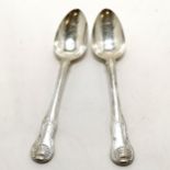 1813 pair of silver serving spoons by Thomas Wilkes Barker - 22cm & 198g ~ dents to both bowls &