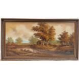 Framed oil painting on canvas of a pastoral scene signed Wallinger - 100cm x 55cm