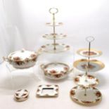 Quantity of Royal Albert Country Roses including one 3 tier and one 2 tier cake stands, 2 lidded
