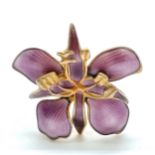 David Andersen silver gilt enamel orchid flower brooch - 28mm across & no obvious damage