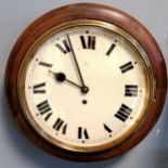 Antique circular wooden case wall clock with brass bezel - 40cm diameter & case is in restored state