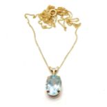 Blue topaz pendant on a 9ct marked 36cm chain - total weight 1g