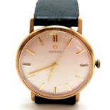 Omega 9ct gold cased gents mechanical wristwatch (1965 dedication to back) - 32mm case & running -
