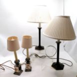2 pairs of lamps - tallest to top of shade (55cm) - smaller pair are converted silver plated oil