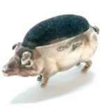 Novelty antique silver pig pin cushion with original pad by Adie & Lovekin Ltd - 4.5cm long & 29g