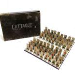 Antique board game L'Attaque complete with 72 pieces ~ original box has lid a/f