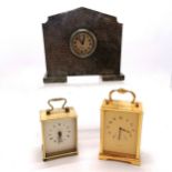 Pewter cased mantle clock (17cm high) t/w 2 carriage clocks (1 with dedication) - for spares /