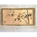 Oriental small silk mat/rug depicting birds 62x35cm