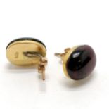 18ct marked gold pair of cabochon garnet earrings - total weight 6.7g & stone approx 15mm x 12mm