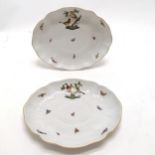 Pair of Herend hand painted oval dishes decorated with birds & insects - 26.5cm across & in good