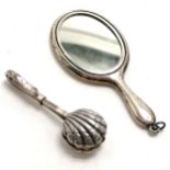 Miniature silver hallmarked chateleine mirror - 7cm long t/w unmarked silver shell decorated