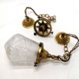 Vintage gilt metal & cut glass pendant light - pendant drop 20cm & total drop 46cm t/w spare frame