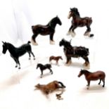 Beswick horses - 2 x Burnham Beauty (1 harnessed), Cantering shire (tail broken off), Hackney (Black