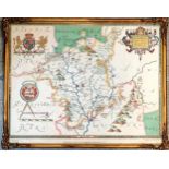 Gilt framed reproduction map of Worcestershire - 53cm x 43cm