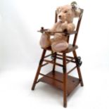 Antique dolls / teddy bear metamorphic high chair with cast metal wheels (inc hand made teddy