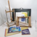 Daler-Rowney portfolio table top easel and unused canvasses and water colour paper t/w making a