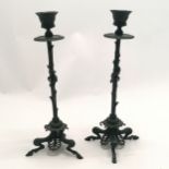 Antique pair of Ferdinand Barbedienne bronze candlesticks with lizard detail with 3 cloven hoofed