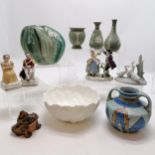 Qty of ceramics inc Sitzendorf figural group, Nao geese, Wade Heath Art Nouveau 2 handled pot - 13cm